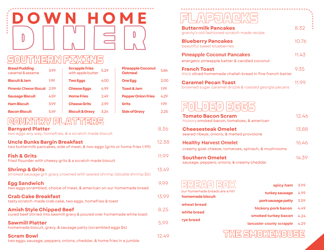 Down Home Diner Menu - Image 1